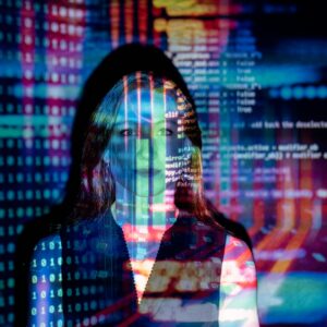 Code Projected Over Woman